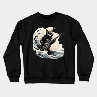 Cat guitar Kanagawa Wave Crewneck Sweatshirt